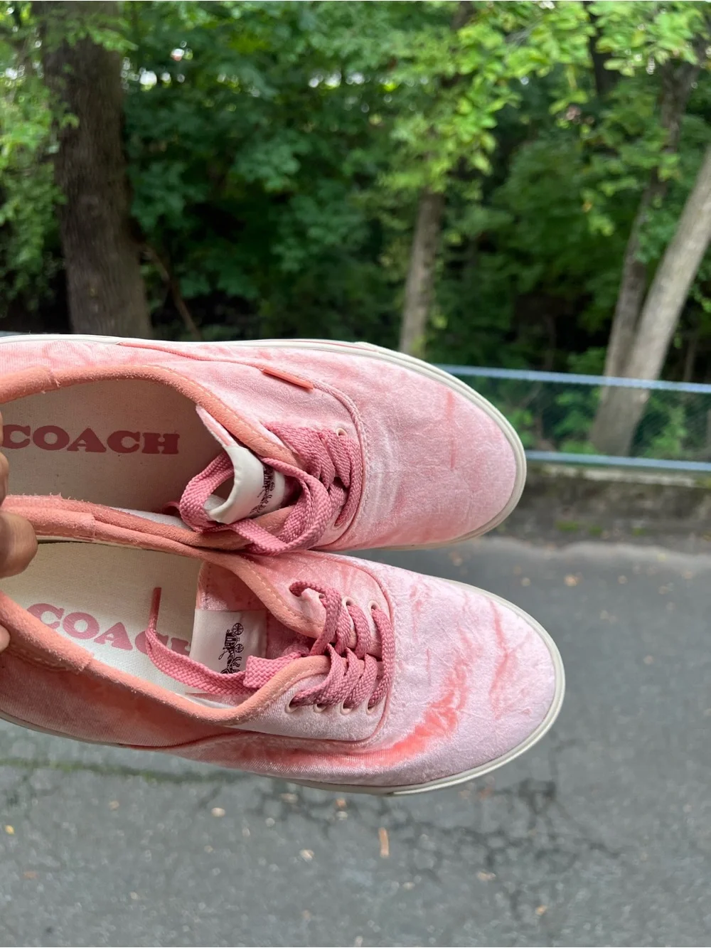 Coach Women’s Pink Velvet Lace-Up Sneakers Size 8